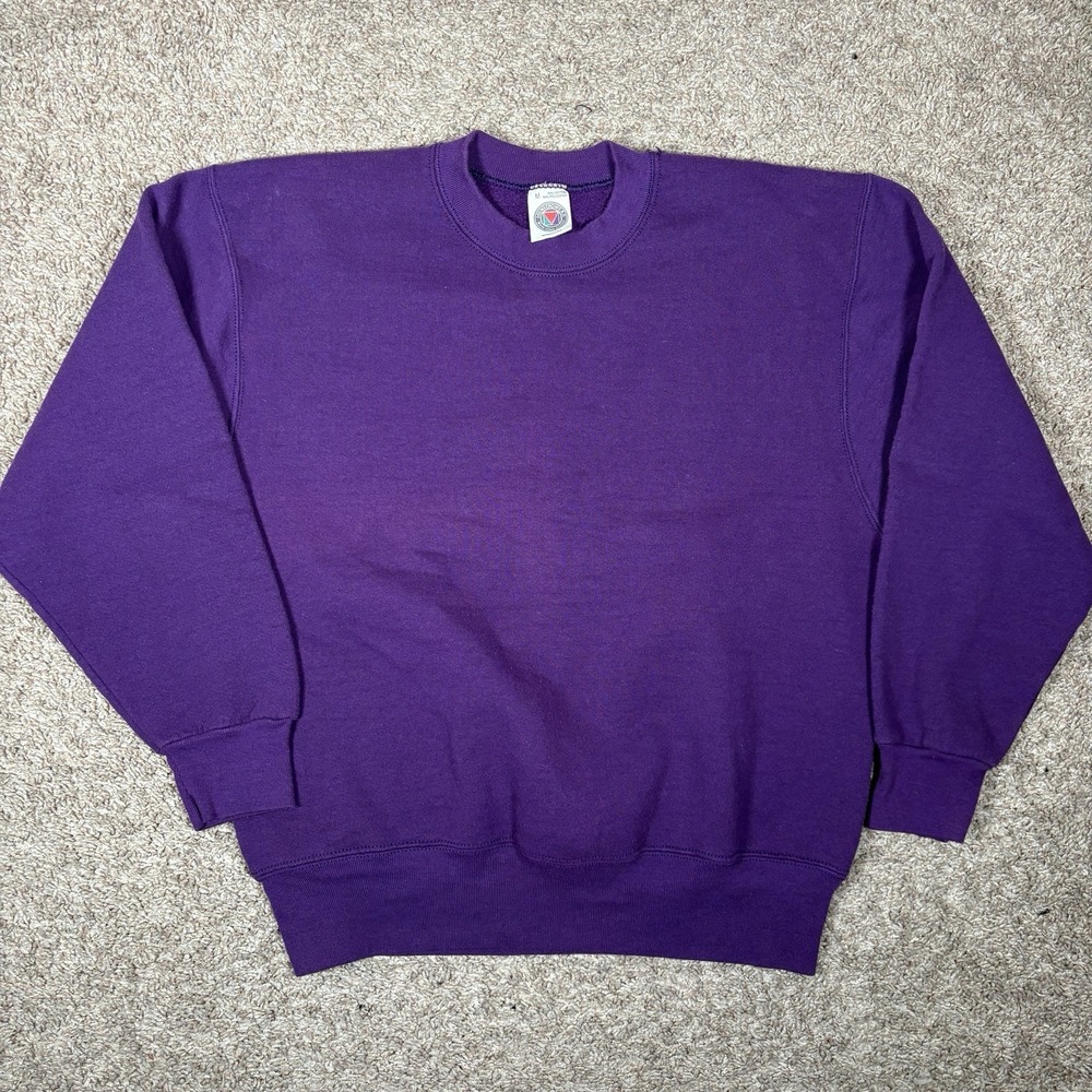 Vintage Munsingwear Sweatshirt Mens M Blank Crewneck‎ Pullover USA 90s Purple